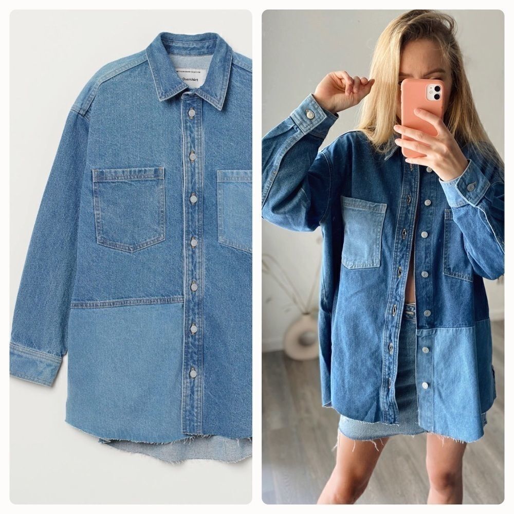 100% recycled denim H&M Shirt Jacket Overshirt Shacket - Picture 5 of 10